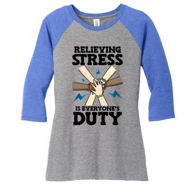 Relieving Stress Is Everyones Duty Awareness Month Gift Women's Tri-Blend 3/4-Sleeve Raglan Shirt