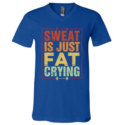 Retro Sweat Is Just Fat Crying Design Motivational Workout Gift V-Neck T-Shirt