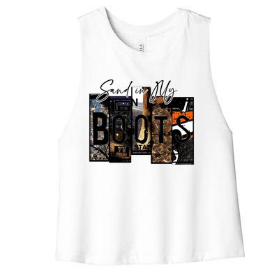 Retro Sand In My Boots Western Country Music Cowboy Gift Women's Racerback Cropped Tank