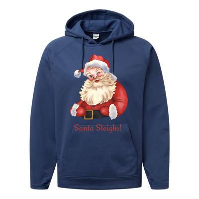 Retro Santa In Vintage Sleigh All Day Christmas Meaningful Gift Performance Fleece Hoodie