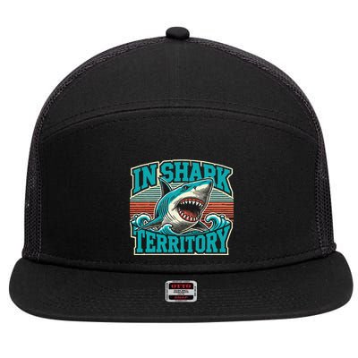 Retro Shark In Shark Territory 7 Panel Mesh Trucker Snapback Hat