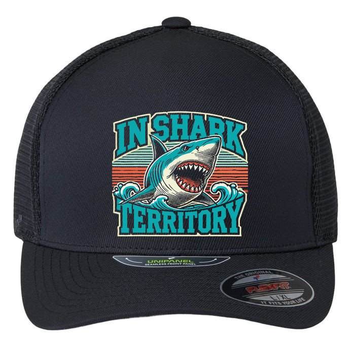 Retro Shark In Shark Territory Flexfit Unipanel Trucker Cap