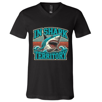 Retro Shark In Shark Territory V-Neck T-Shirt