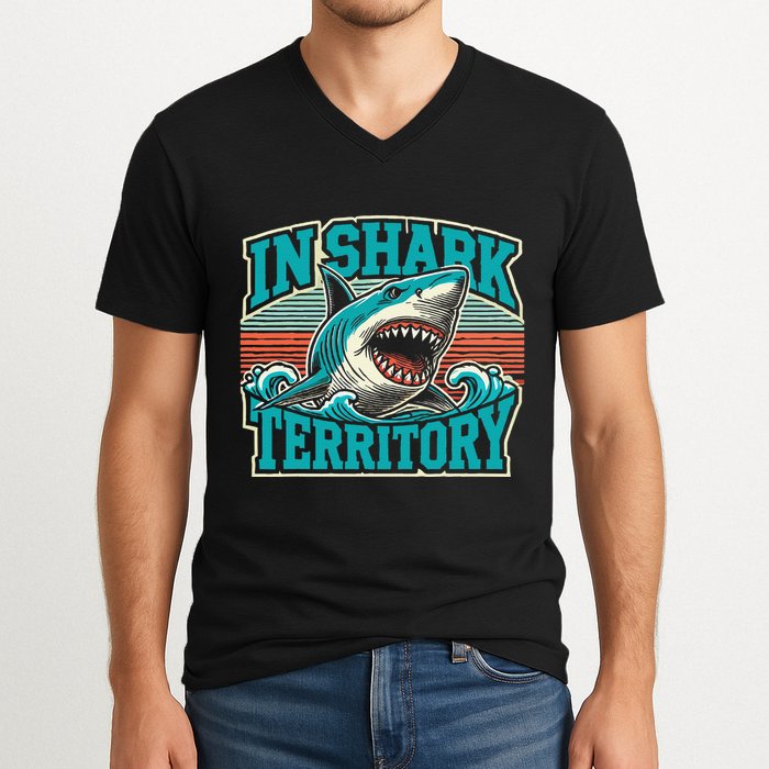 Retro Shark In Shark Territory V-Neck T-Shirt