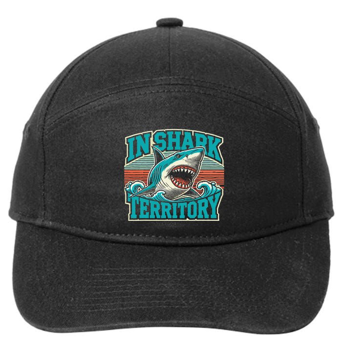 Retro Shark In Shark Territory 7-Panel Snapback Hat