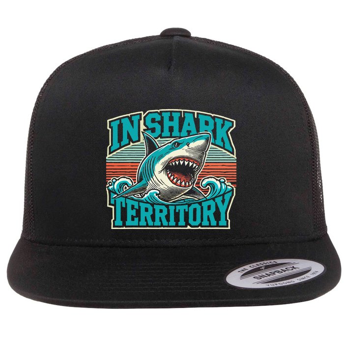 Retro Shark In Shark Territory Flatbill Hat