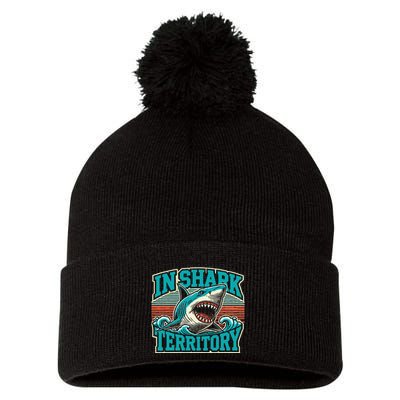 Retro Shark In Shark Territory Pom Pom 12in Knit Beanie