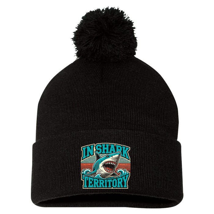 Retro Shark In Shark Territory Pom Pom 12in Knit Beanie