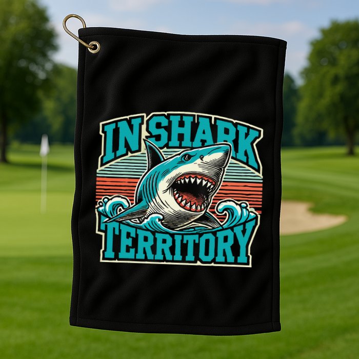 Retro Shark In Shark Territory Golf Towel