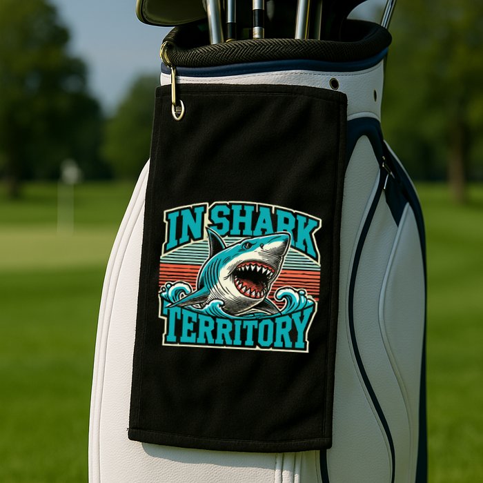 Retro Shark In Shark Territory Golf Towel