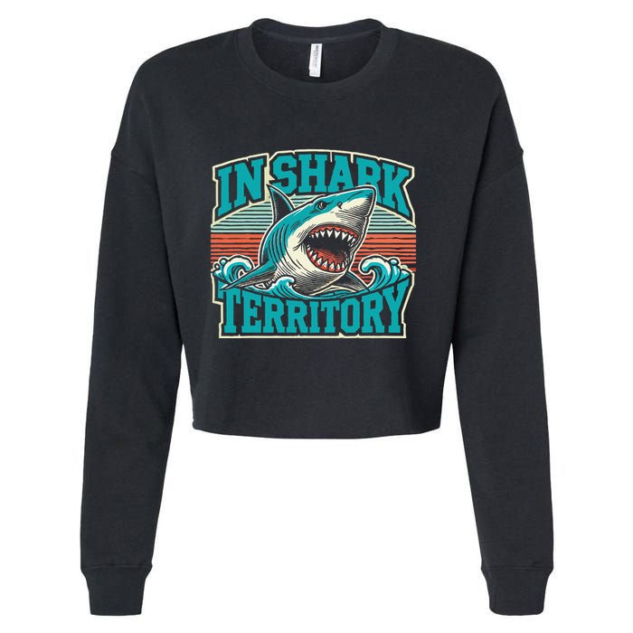 Retro Shark In Shark Territory Cropped Pullover Crew