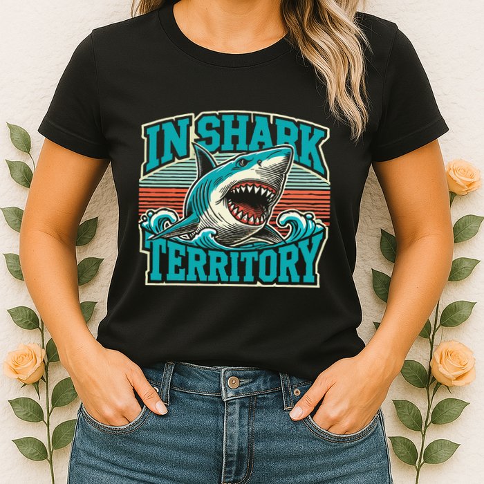 Retro Shark In Shark Territory Womens T-Shirt