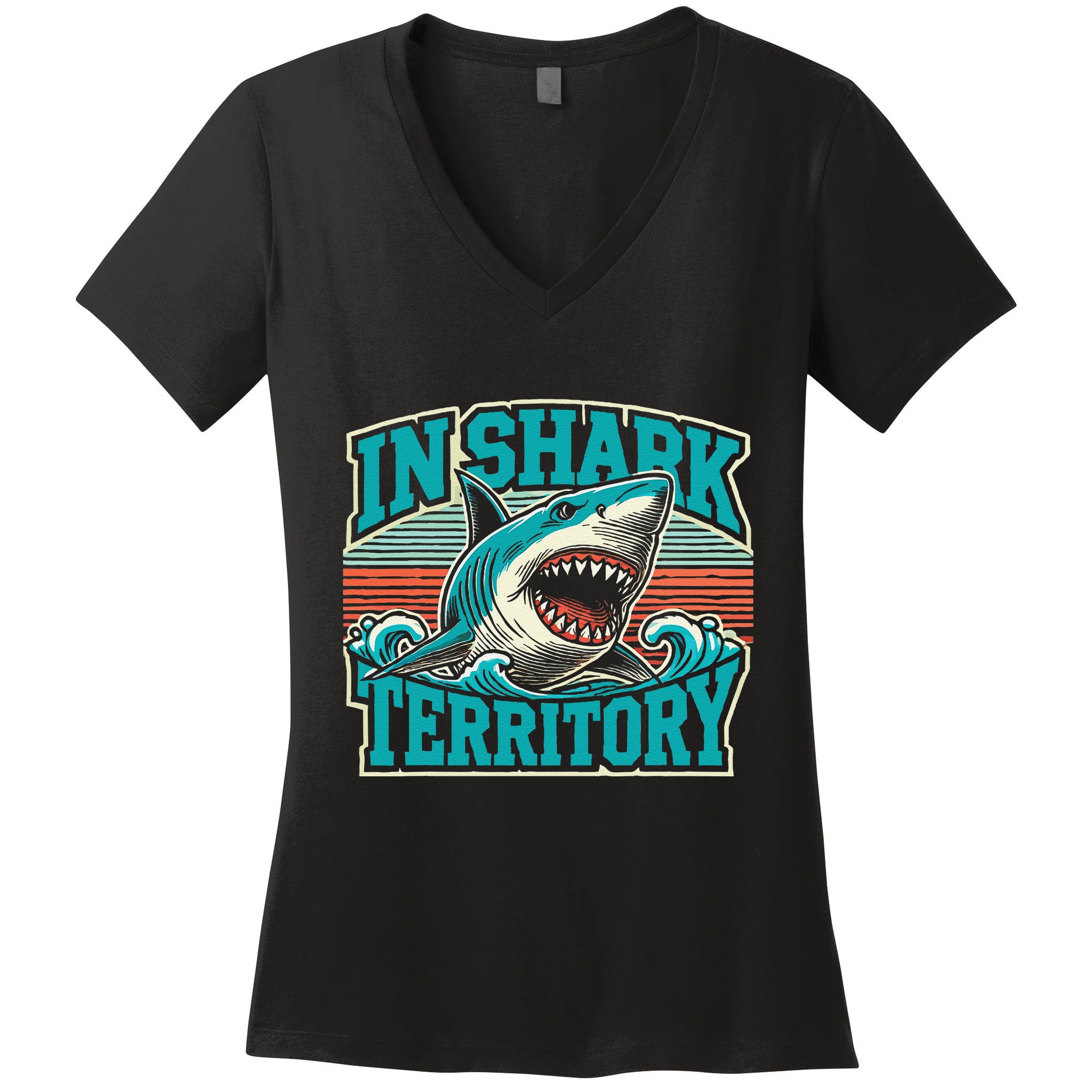 Retro Shark In Shark Territory Women's V-Neck T-Shirt