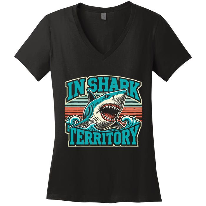 Retro Shark In Shark Territory Women's V-Neck T-Shirt