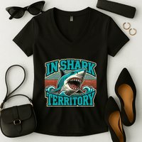 Retro Shark In Shark Territory Women's V-Neck T-Shirt