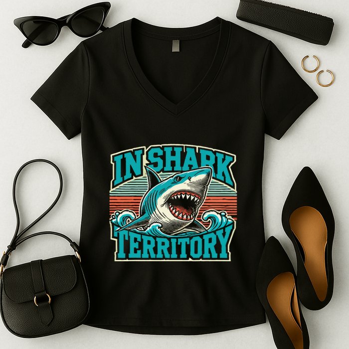 Retro Shark In Shark Territory Women's V-Neck T-Shirt
