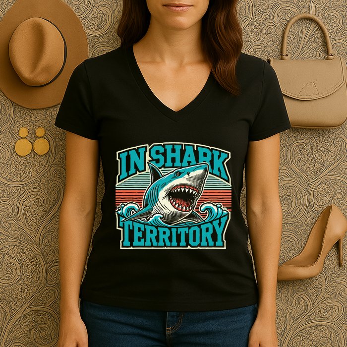 Retro Shark In Shark Territory Women's V-Neck T-Shirt