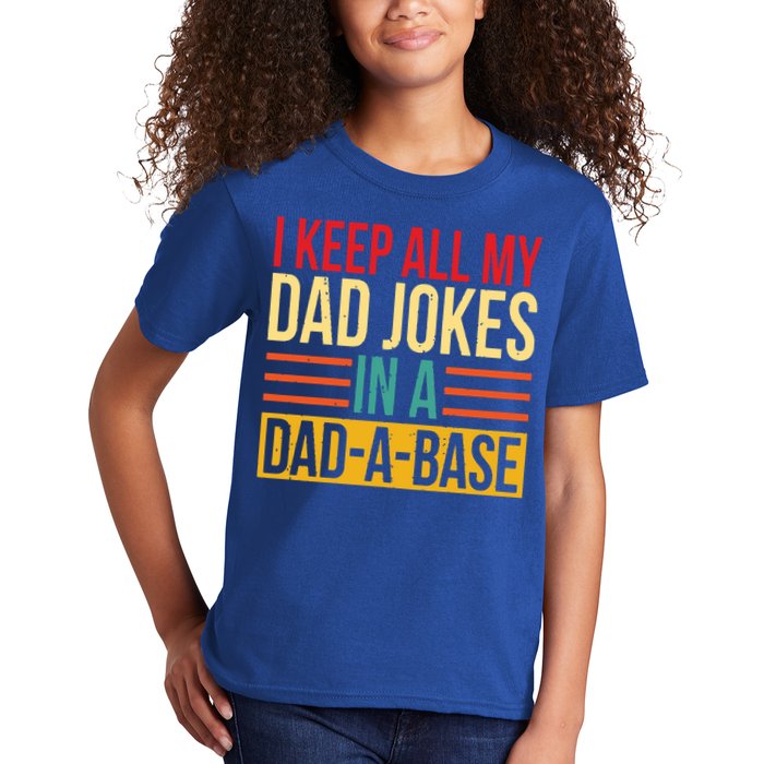Retro Sayings I Keep All My Dad Jokes In A Dad A Base Kids T-Shirt
