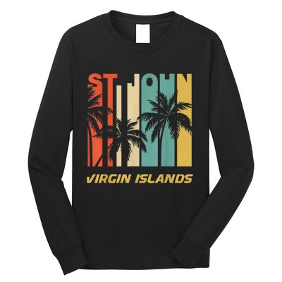 Retro St. John Virgin Islands Palm Trees Vacation Long Sleeve Shirt