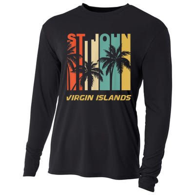 Retro St. John Virgin Islands Palm Trees Vacation Cooling Performance Long Sleeve Crew