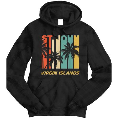 Retro St. John Virgin Islands Palm Trees Vacation Tie Dye Hoodie