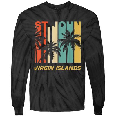 Retro St. John Virgin Islands Palm Trees Vacation Tie-Dye Long Sleeve Shirt