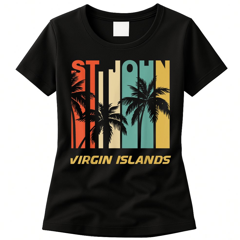 Retro St. John Virgin Islands Palm Trees Vacation Womens T-Shirt