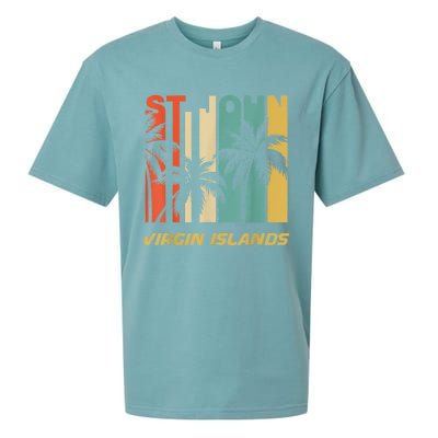 Retro St. John Virgin Islands Palm Trees Vacation Sueded Cloud Jersey T-Shirt