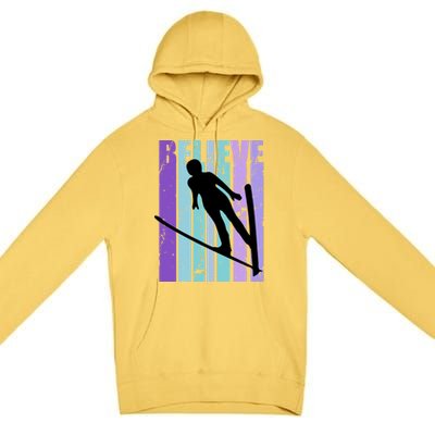 Retro Slalom Jump Jumping Ski Downhill Race Flying Fly High Gift Premium Pullover Hoodie