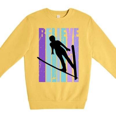 Retro Slalom Jump Jumping Ski Downhill Race Flying Fly High Gift Premium Crewneck Sweatshirt