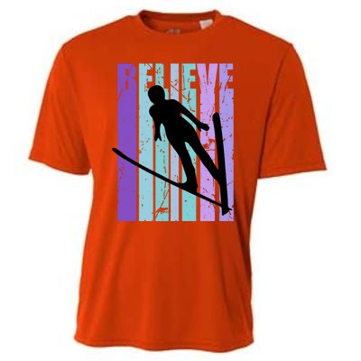 Retro Slalom Jump Jumping Ski Downhill Race Flying Fly High Gift Cooling Performance Crew T-Shirt