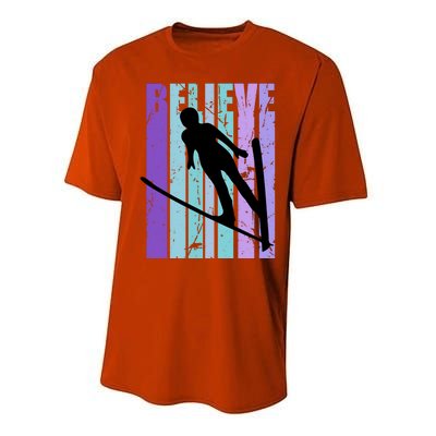 Retro Slalom Jump Jumping Ski Downhill Race Flying Fly High Gift Performance Sprint T-Shirt