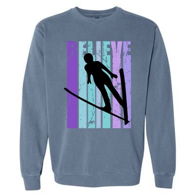 Retro Slalom Jump Jumping Ski Downhill Race Flying Fly High Gift Garment-Dyed Sweatshirt