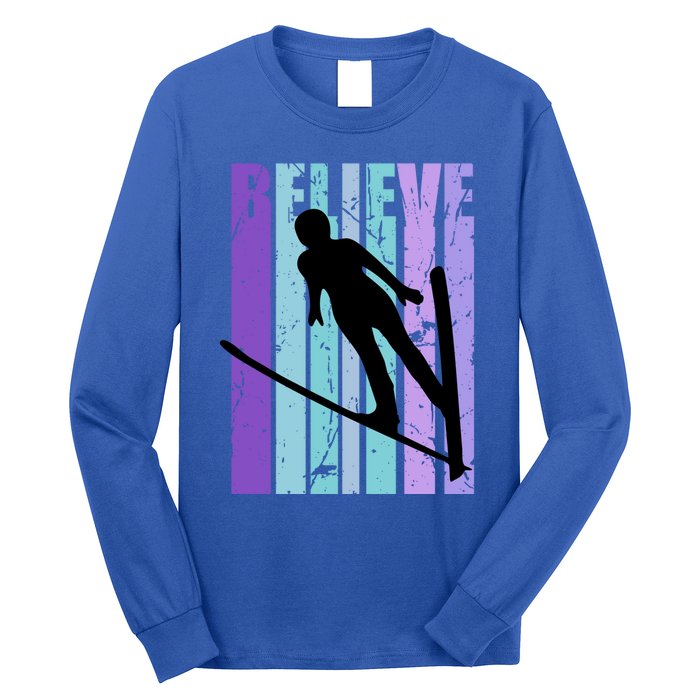 Retro Slalom Jump Jumping Ski Downhill Race Flying Fly High Gift Long Sleeve Shirt