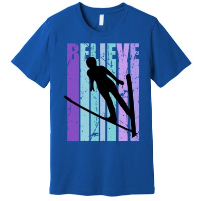 Retro Slalom Jump Jumping Ski Downhill Race Flying Fly High Gift Premium T-Shirt