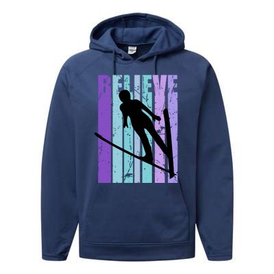 Retro Slalom Jump Jumping Ski Downhill Race Flying Fly High Gift Performance Fleece Hoodie