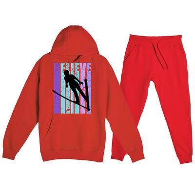 Retro Slalom Jump Jumping Ski Downhill Race Flying Fly High Gift Premium Hooded Sweatsuit Set