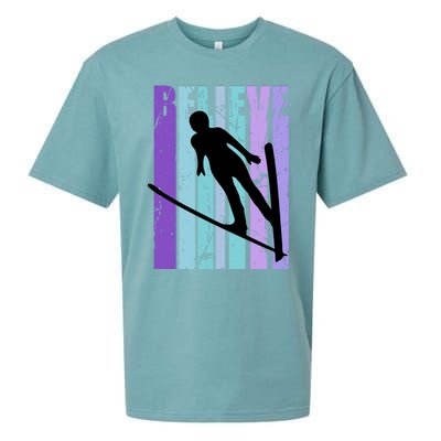 Retro Slalom Jump Jumping Ski Downhill Race Flying Fly High Gift Sueded Cloud Jersey T-Shirt