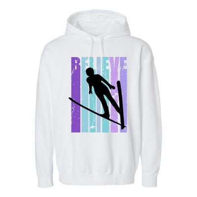 Retro Slalom Jump Jumping Ski Downhill Race Flying Fly High Gift Garment-Dyed Fleece Hoodie