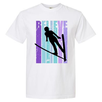 Retro Slalom Jump Jumping Ski Downhill Race Flying Fly High Gift Garment-Dyed Heavyweight T-Shirt