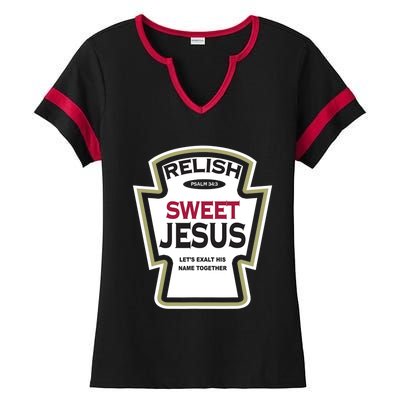 Relish Sweet Jesus Funny Christian Parody Ladies Halftime Notch Neck Tee