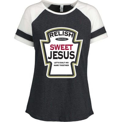 Relish Sweet Jesus Funny Christian Parody Enza Ladies Jersey Colorblock Tee