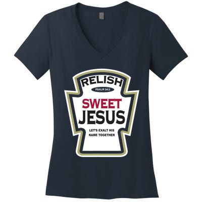 Relish Sweet Jesus Funny Christian Parody Women's V-Neck T-Shirt