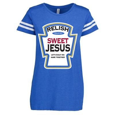 Relish Sweet Jesus Funny Christian Parody Enza Ladies Jersey Football T-Shirt