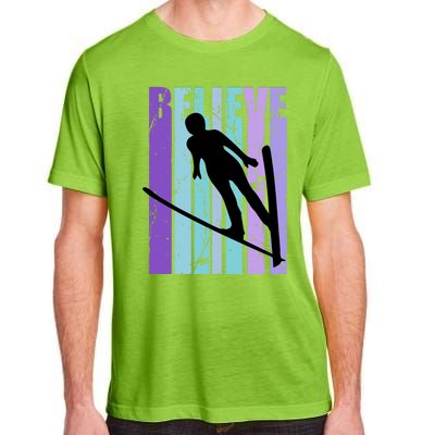 Retro Slalom Jump Jumping Ski Downhill Race Flying Fly High Gift Adult ChromaSoft Performance T-Shirt