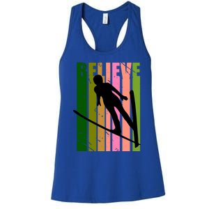 Retro Slalom Jump Jumping Ski Downhill Race Flying Fly High Gift Women's Racerback Tank