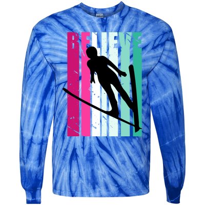 Retro Slalom Jump Jumping Ski Downhill Female Great Gift Tie-Dye Long Sleeve Shirt