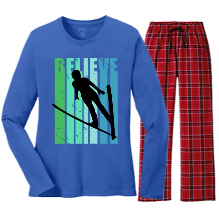 Retro Slalom Jump Jumping Ski Downhill Female Gift Women's Long Sleeve Flannel Pajama Set 