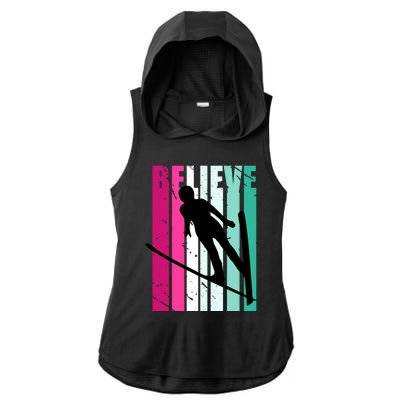 Retro Slalom Jump Jumping Ski Downhill Female Gift Ladies PosiCharge Tri-Blend Wicking Draft Hoodie Tank