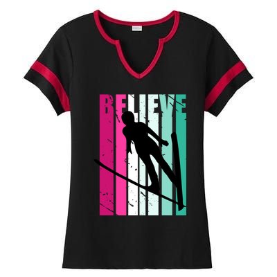 Retro Slalom Jump Jumping Ski Downhill Female Gift Ladies Halftime Notch Neck Tee